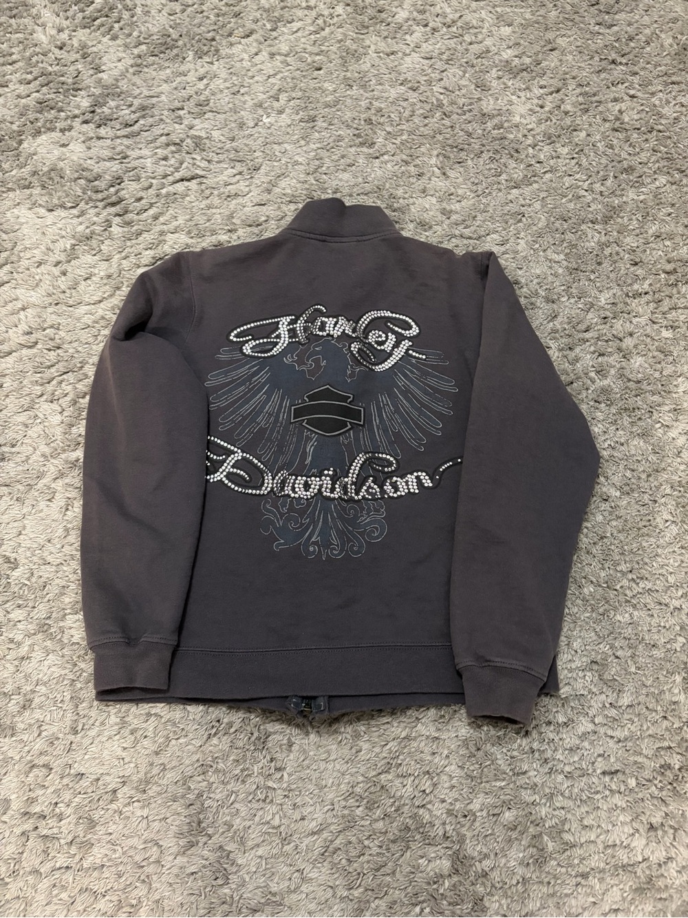 Harley Davidson Las Vegas Rhinestone Eagle Y2K Full Zip Jacket Women’s small.